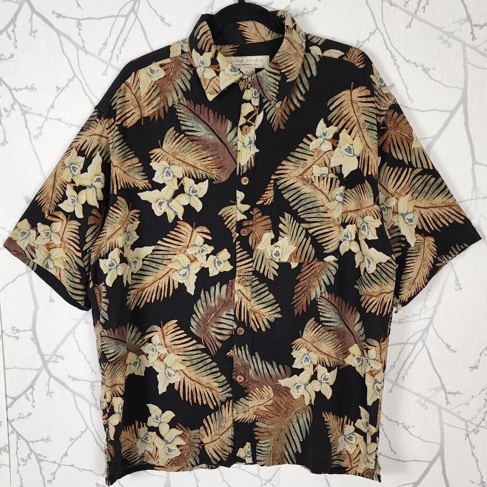 Island Republic Tropical Floral Print 100% Silk Camp Shirt